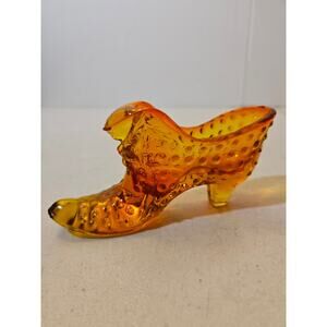 Vintage Fenton Glass Hobnail Cat Slipper Shoe Figurine Decor Marked Embossed